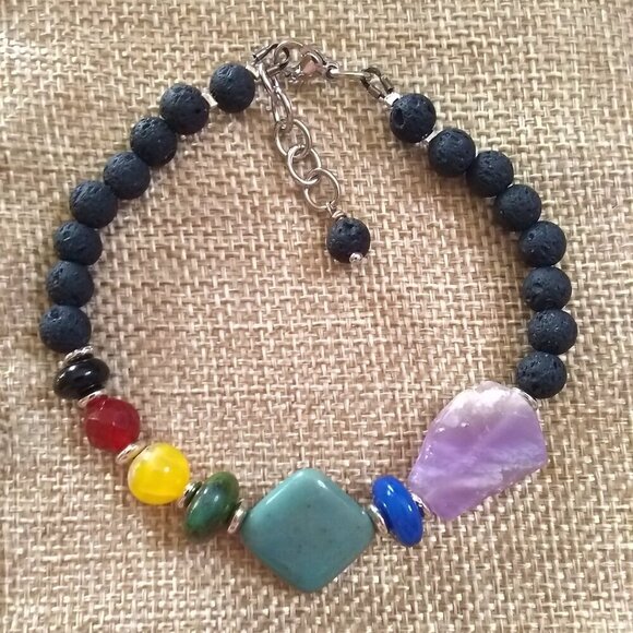 7 Chakra Bracelet ~ Balance Your Energy ~ Cool Calm & Collected Meditations 7-8" - Picture 2 of 9